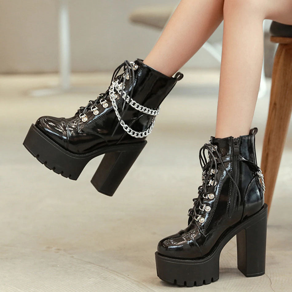Leather platform ankle boots
