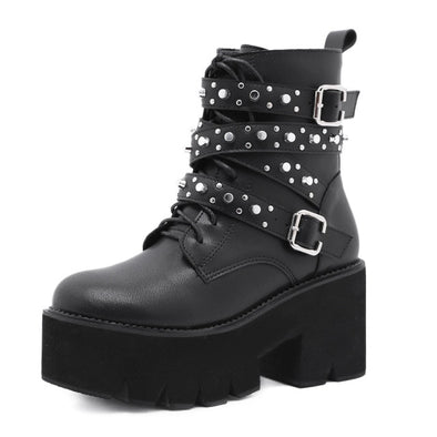 "Peyton" black platform ankle boots with  accent