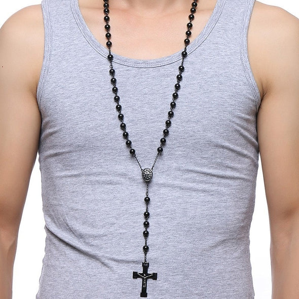 Gothic Rosary with Stainless Steel Cross Pendant