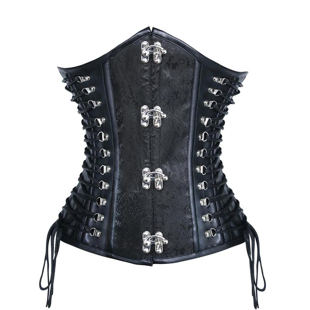 Underbust Corset Alternate in black twill with silver hook details