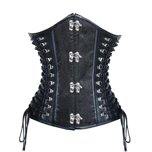 "Angelica" Gothic Industrial Black Underbust Corset with Side Lacing