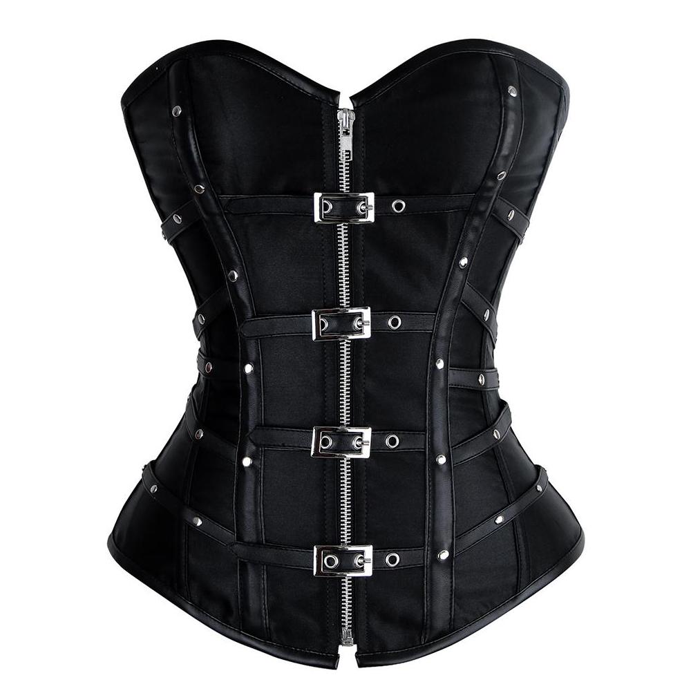 Cupped Buckle Detail Dipped Hem Utility Cargo Corset Top In Black