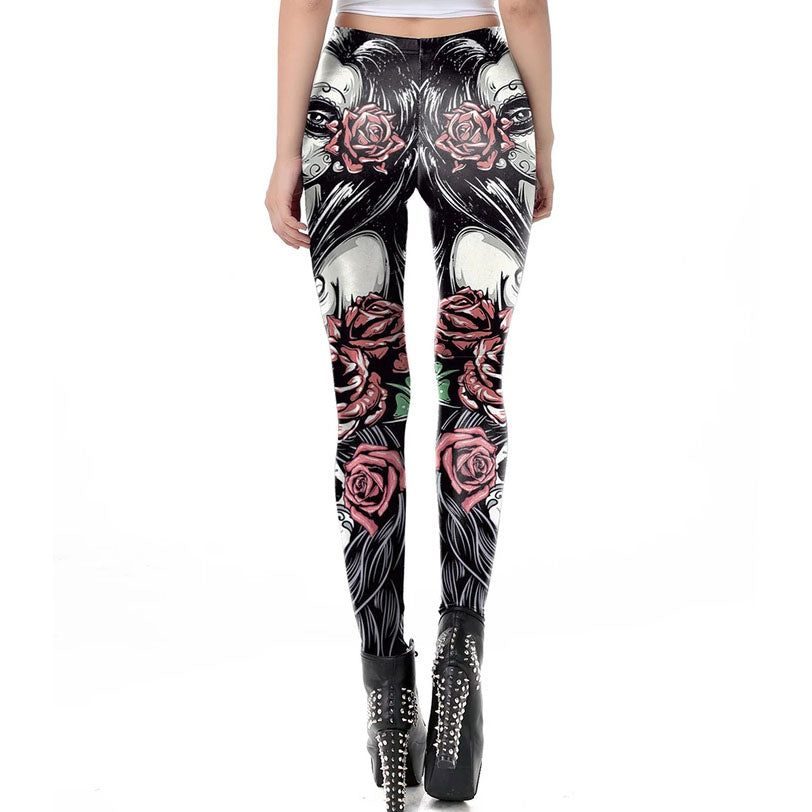 Sugar Skull Leggings For Women Cartoon Skull Print Yoga Leggings Halloween High Stretch - United Glow In The Dark Clothes - Foto 9